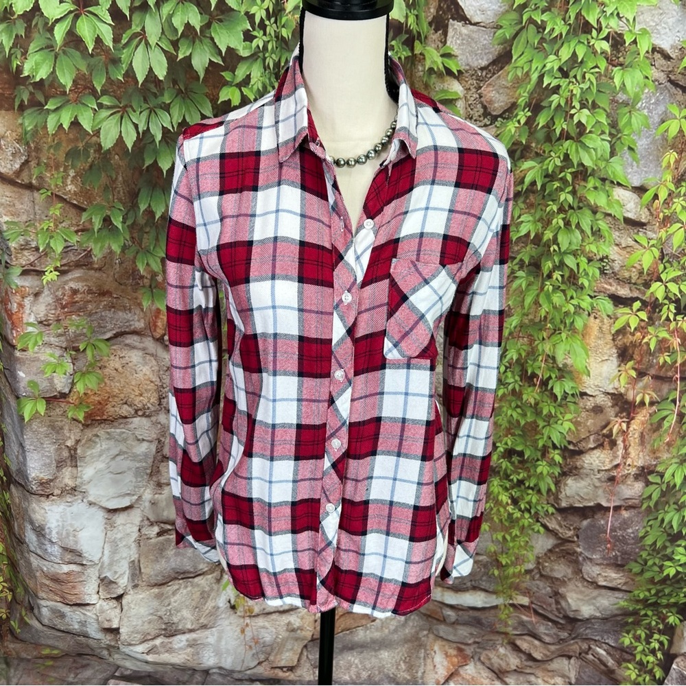 RAILS Classic Plaid Button Front Flannel Shirt in Red, White, and Blue, XS - Picture 9 of 14